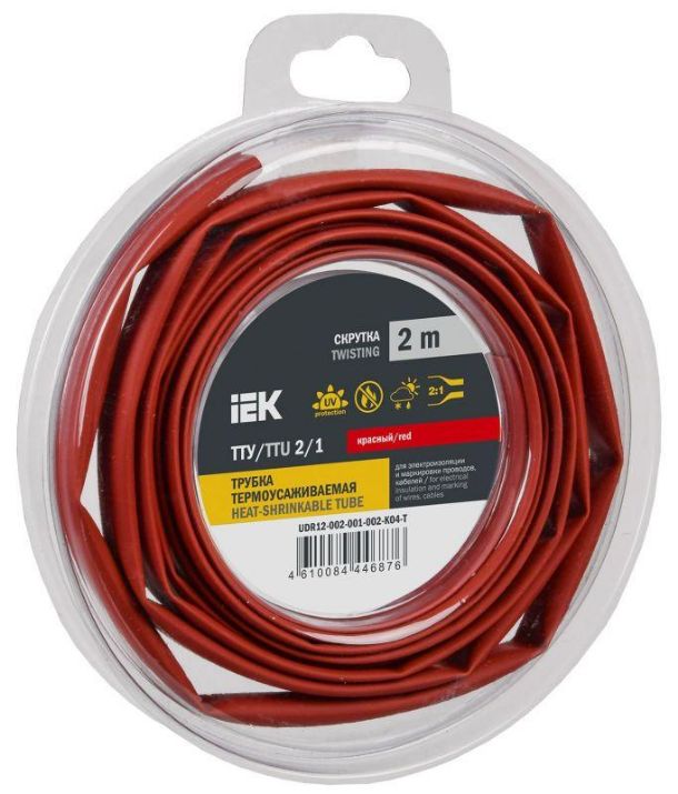 Изображение Трубка термоусадочная ТТУ нг-LS 2/1 красн. (уп.2м) IEK UDR12-002-001-002-K04-T