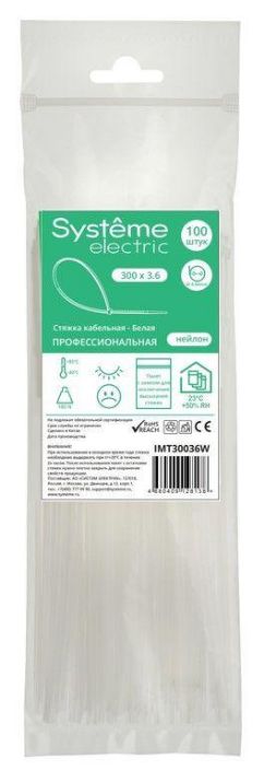 Изображение Стяжка кабельная 300х3.6 бел. (уп.100шт) SE IMT30036W