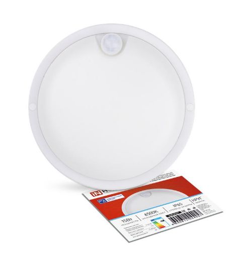 Изображение Светильник светодиодный СПП ИД-1565-КРУГ 15Вт 6500К IP65 1350лм 140мм герметичный с инфракрасным датчиком IN HOME 4690612044057