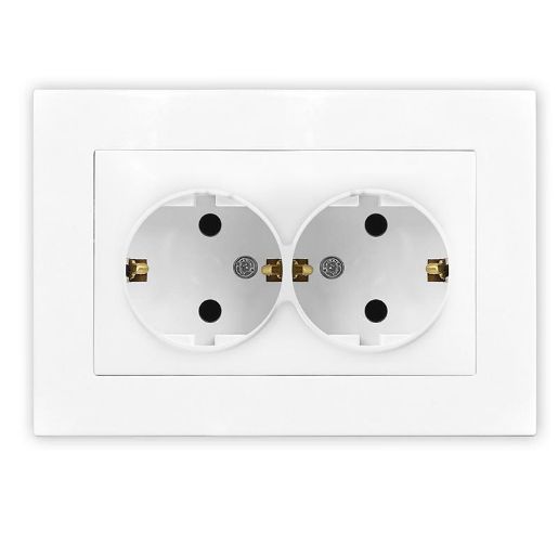 Изображение Розетка 2-м СП Афина 16А IP20 с заземл. в сборе бел. Universal A0128