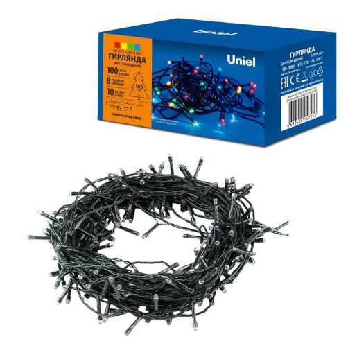 Изображение Гирлянда светодиодная ULD-S1000-100/DGA MULTI IP20 10м 100 LED разноцвет. свет провод зел. Uniel UL-00008405