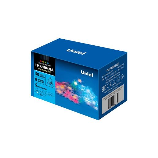 Изображение Гирлянда LED "Снежинки-3" ULD-S0500-050/DTA MULTI IP20 SNOWFLAKES-3 5м 50 диодов разноцвет. свет провод прозр. Uniel UL-00007195