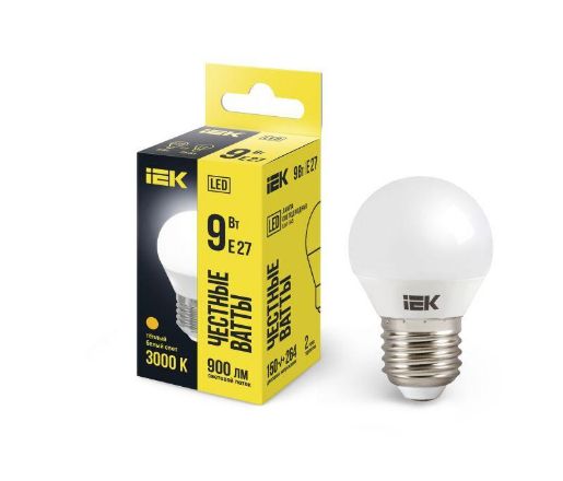 Изображение Лампа светодиодная ECO G45 9Вт шар 3000К E27 230В IEK LLE-G45-9-230-30-E27