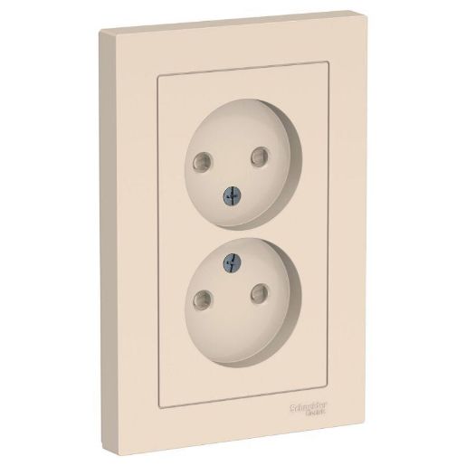 Изображение Розетка 2-м СП AtlasDesign 16А IP20 без заземл. защ. шторки в сборе беж. SE ATN000222