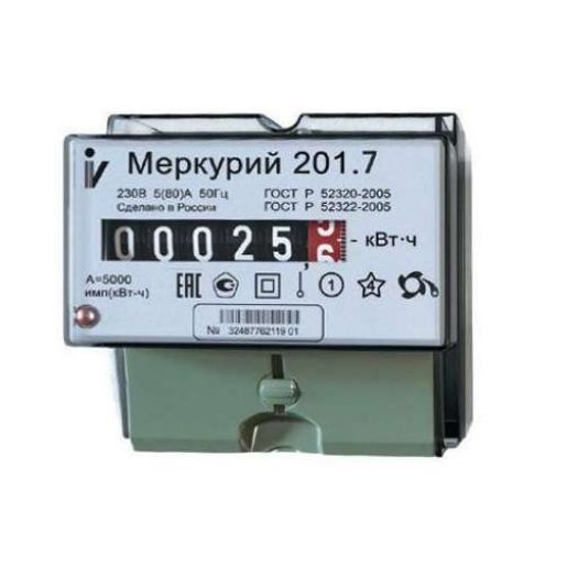 Изображение Счетчик Меркурий 201.7 1ф 5-60А класс точн. 1.0 1 тариф. на DIN-рейку мех. ОУ Инкотекс 00000032680