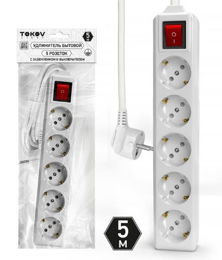 Изображение Удлинитель 5х5м с заземл. с выкл. 10А 3х1.5 TOKOV LIGHT TKL-C01-BU5-5-1.5-ZV