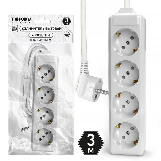 Изображение Удлинитель 4х3м с заземл. 10А 3х1.5 TOKOV LIGHT TKL-C01-BU4-3-1.5-Z
