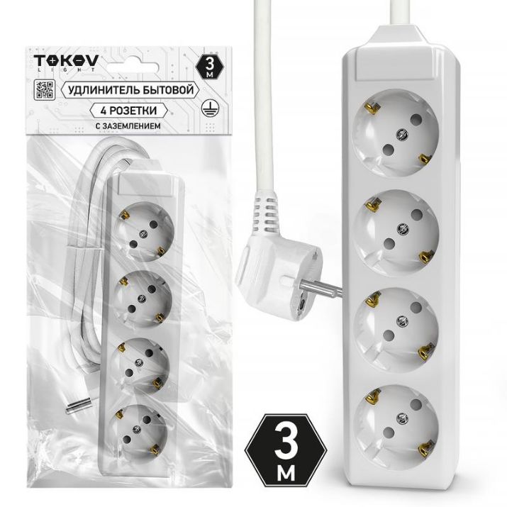 Изображение Удлинитель 4х3м с заземл. 10А 3х1.5 TOKOV LIGHT TKL-C01-BU4-3-1.5-Z