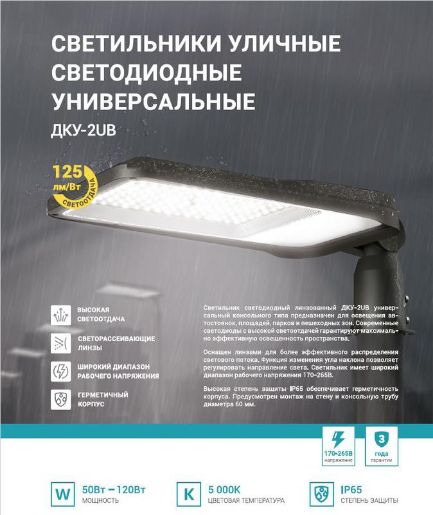 Изображение Светильник уличный линзованный светодиодный ДКУ-2UB 70Вт 230В 5000К 8750лм 125лм/Вт универсальный IP65 NEOX 4690612057422