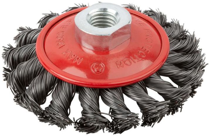 Изображение Корщетка-колесо с наклоном гайка М14 стальная витая проволока 100мм FIT 39114