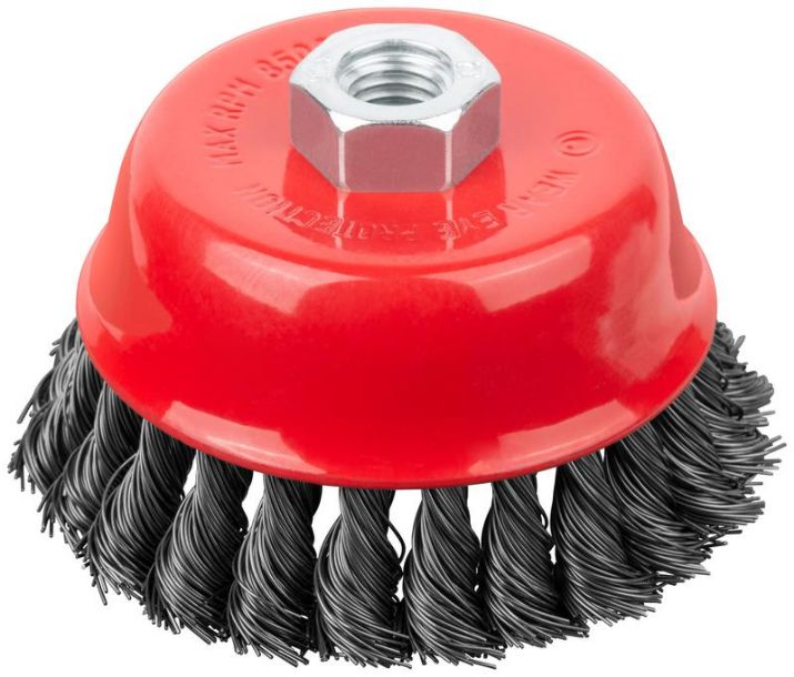 Изображение Корщетка-чашка гайка М14 стальная витая проволока 100мм FIT 39468