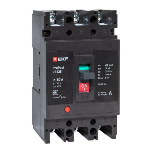 Изображение Выключатель автоматический 3п 80А 18кА LS125 ProPact EKF mccb-125-18-3-80-ls