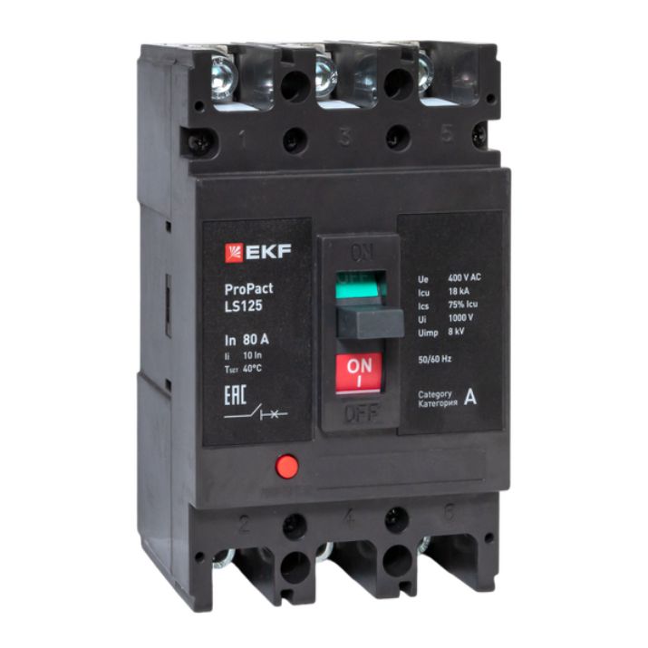Изображение Выключатель автоматический 3п 80А 18кА LS125 ProPact EKF mccb-125-18-3-80-ls