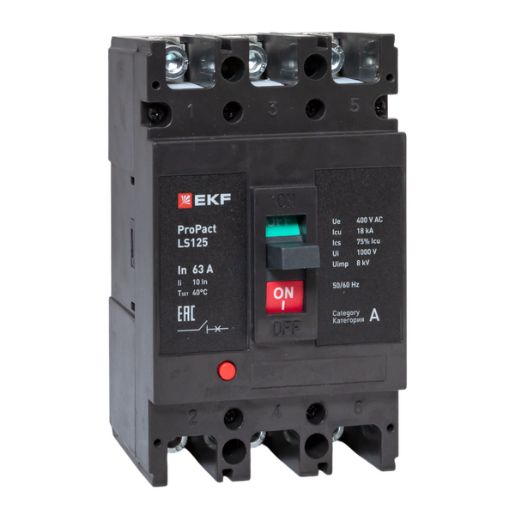 Изображение Выключатель автоматический 3п 63А 18кА LS125 ProPact EKF mccb-125-18-3-63-ls