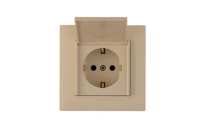 Изображение Розетка 1-м с крышкой Karea RIZZ с заземл. крем Makel 88010029
