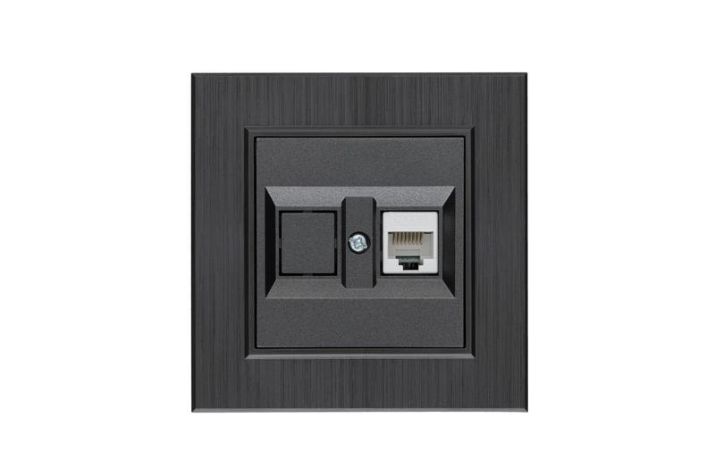 Изображение Розетка компьютерная CAT 5+гнездо Karea LINE STAR дым. металлик Makel 86050035