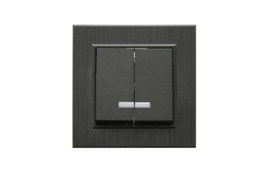 Изображение Выключатель 2-клав. с подсветкой Karea LINE STAR дым. металлик Makel 86050023