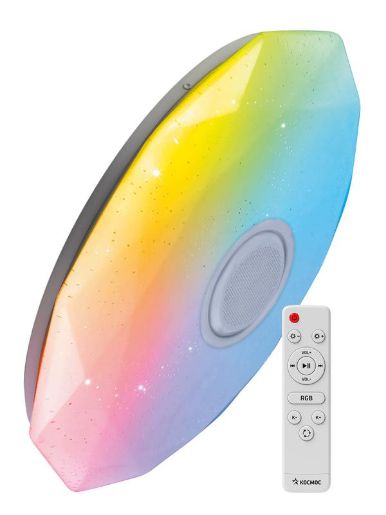 Изображение Светильник светодиодный PREMIUM DIAMOND-RGB 75Вт 230В 3000-6500К 6000лм IP40 502х83мм настенно-потолочный управляемый с пультом ДУ с RGB подсветкой и BT колонкой КОСМОС KSDiamRGBmus75W