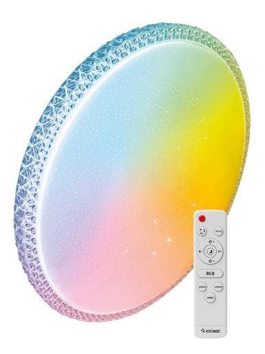 Изображение Светильник светодиодный PREMIUM MYSTERY RGB 75Вт 230В 3000-6500К 6000лм IP40 495х85мм настенно-потолочный управляемый с пультом ДУ с RGB подсветкой КОСМОС KSMystRGB75W