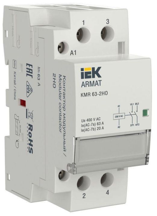 Изображение Контактор модульный KMR 63А 230В AC 2НО ARMAT IEK AR-KMR10-063-20-230