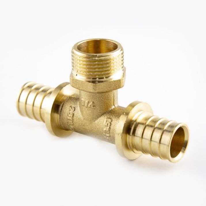 Изображение Тройник аксиальный латунь наружн. резьба 16х1/2дюйм жел. RTP 34808