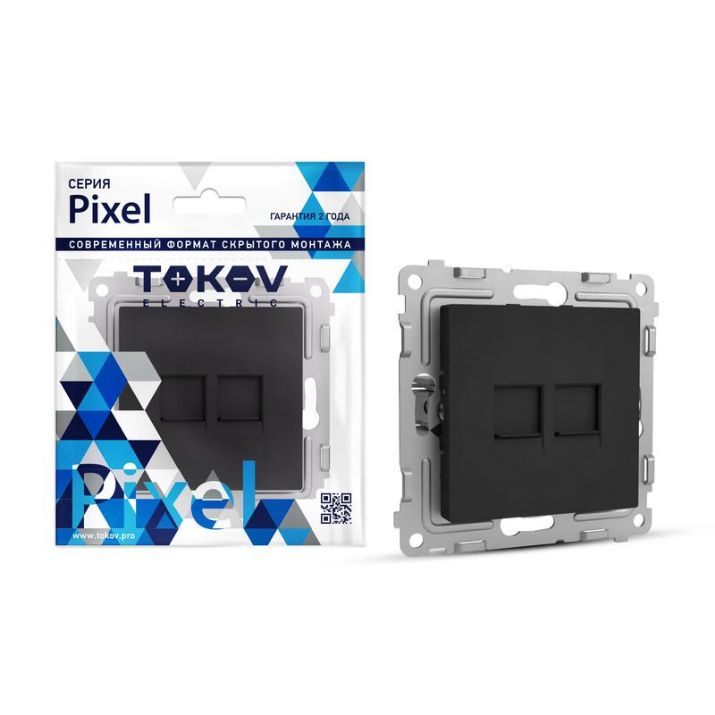 Изображение Розетка компьютерная 2-м СП Pixel RJ45 кат.5E механизм карбон TOKOV ELECTRIC TKE-PX-RC2-C14