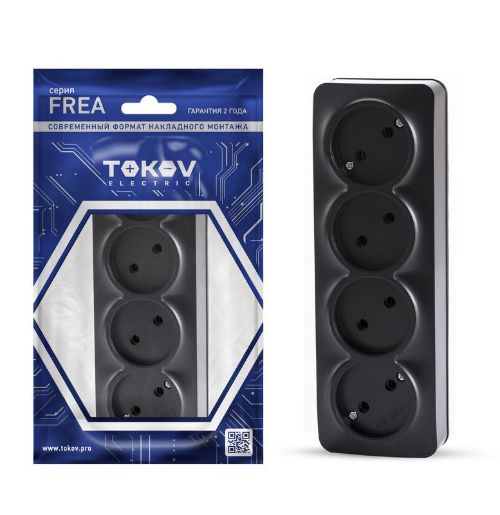 Изображение Розетка 4-м ОП Frea 16А IP20 250В без заземл. АБС-пластик карбон TOKOV ELECTRIC TKE-FR-R4-C14