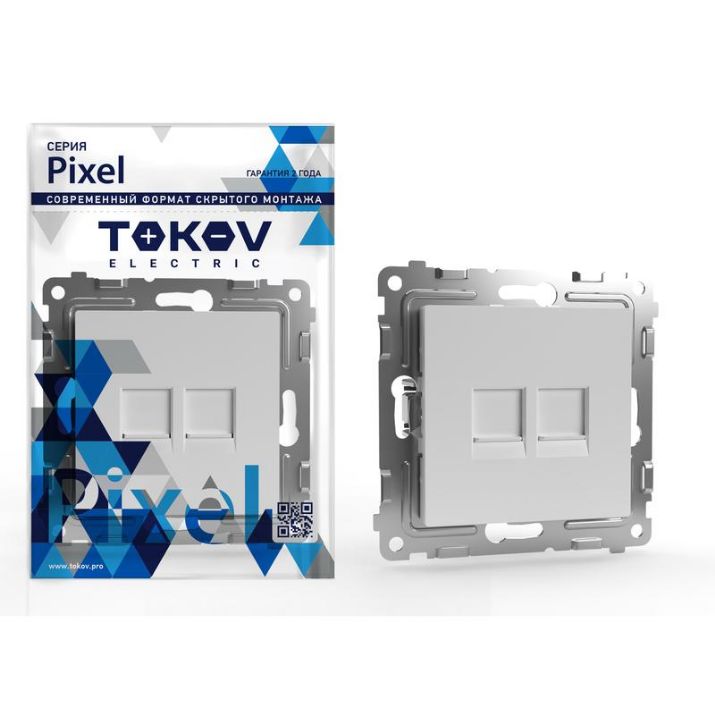 Изображение Розетка компьютерная 2-м СП Pixel RJ45 кат.5E механизм бел. TOKOV ELECTRIC TKE-PX-RC2-C01