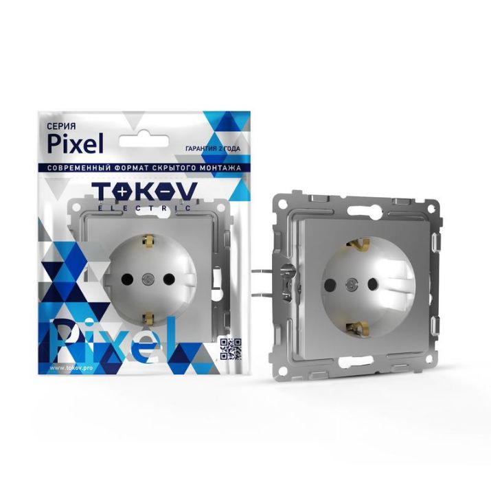 Изображение Розетка 1-м СП Pixel 16А IP20 с заземл. механизм алюм. TOKOV ELECTRIC TKE-PX-R1Z-C03