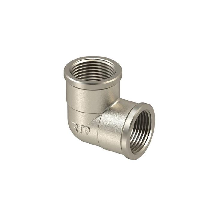 Изображение Угольник латунь внутр./внутр. резьба 1/2дюймх90град. никель (инд. упак.) RTP 34927