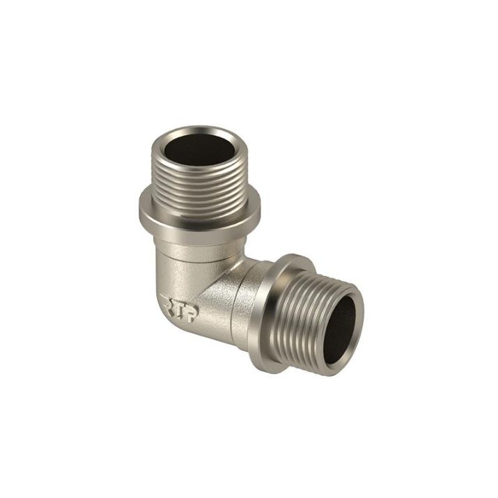 Изображение Угольник латунь наружн./наружн. резьба 1дюймх90град. никель (инд. упак.) RTP 34926