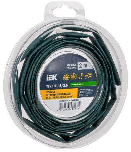 Изображение Трубка термоусадочная ТТУ нг-LS 5/2.5 зел. (уп.2м) IEK UDR12-005-D25-002-K06-T
