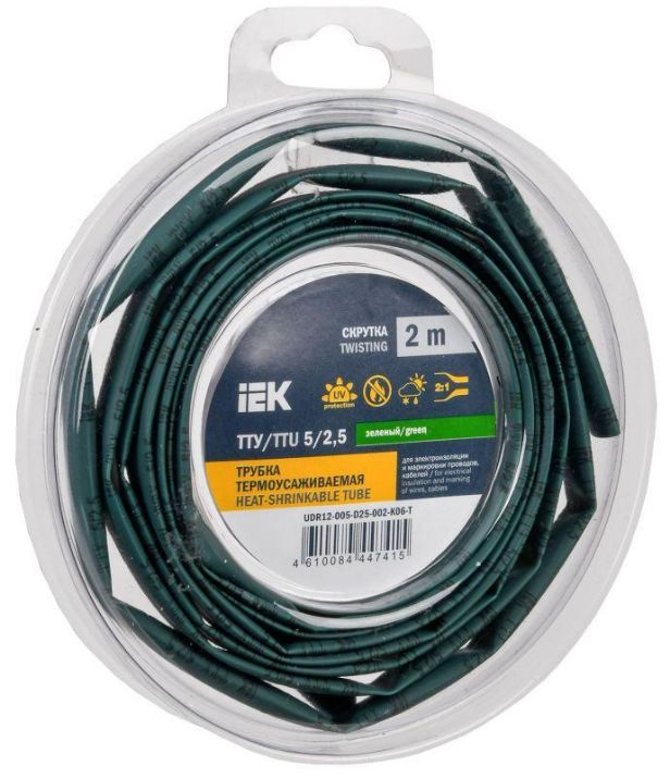 Изображение Трубка термоусадочная ТТУ нг-LS 5/2.5 зел. (уп.2м) IEK UDR12-005-D25-002-K06-T