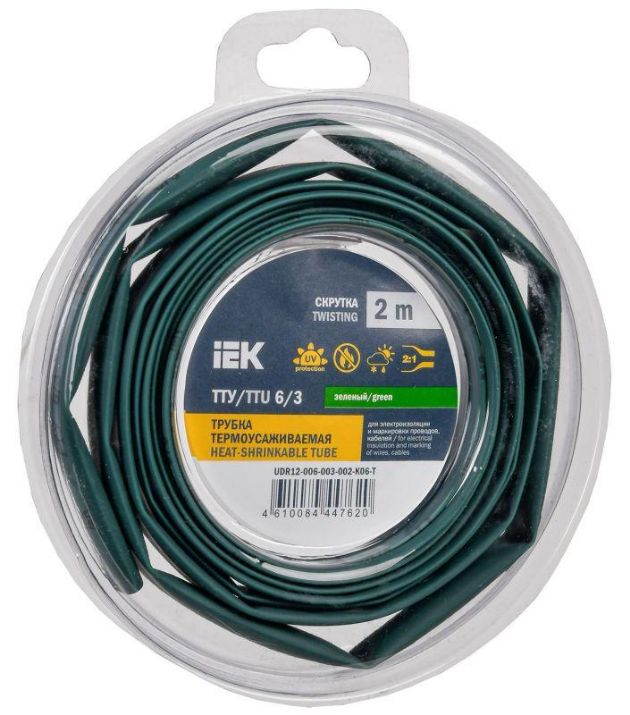 Изображение Трубка термоусадочная ТТУ нг-LS 6/3 зел. (уп.2м) IEK UDR12-006-003-002-K06-T