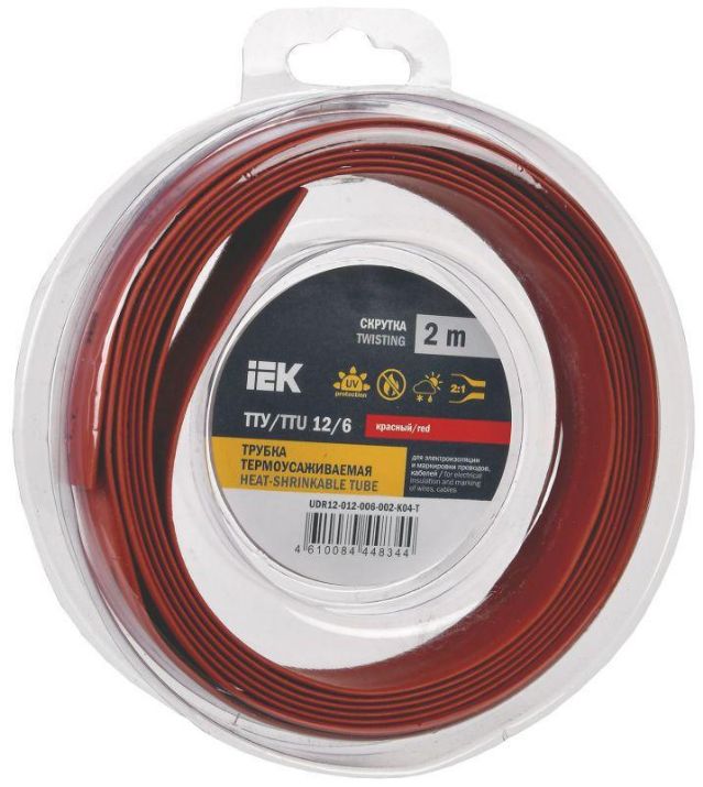 Изображение Трубка термоусадочная ТТУ нг-LS 12/6 красн. (уп.2м) IEK UDR12-012-006-002-K04-T
