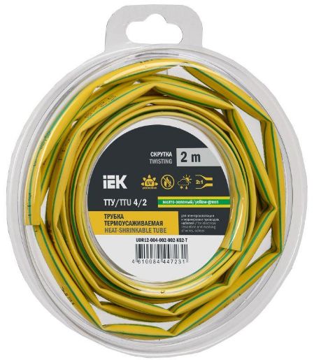 Изображение Трубка термоусадочная ТТУ нг-LS 4/2 желт./зел. (уп.2м) IEK UDR12-004-002-002-K52-T