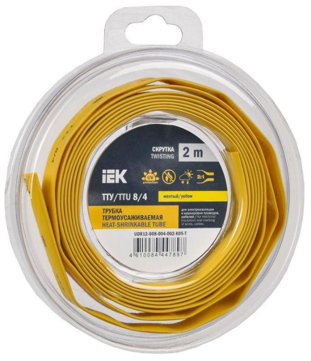 Изображение Трубка термоусадочная ТТУ нг-LS 8/4 желт. (уп.2м) IEK UDR12-008-004-002-K05-T