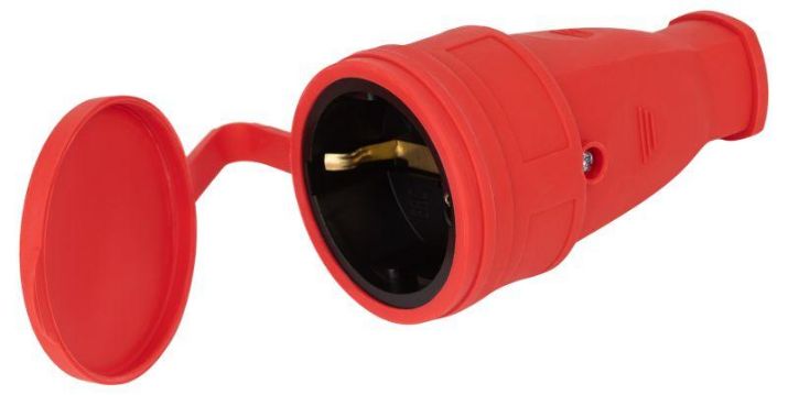 Изображение Розетка RX10-R-IP44 16А IP44 прямая с заземл. каучук красн. ЭРА Б0055419