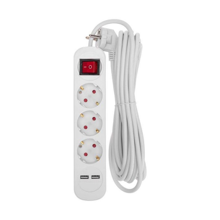 Изображение Удлинитель 3х5м с заземл. STANDARD 2хUSB 3х1кв.мм с выкл. бел. Rexant 13-4017