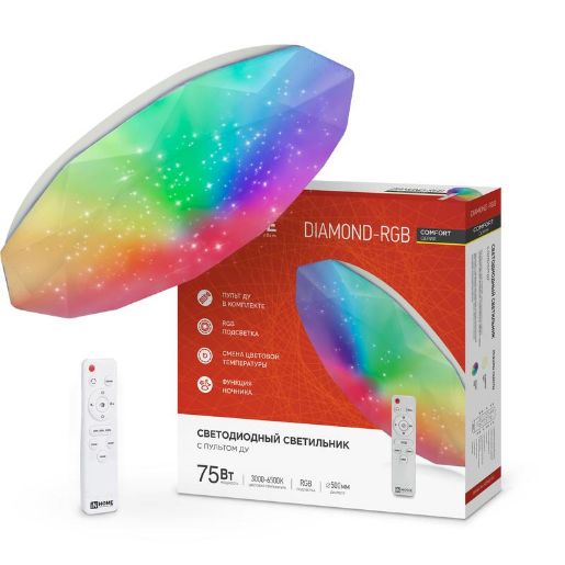 Изображение Светильник светодиодный COMFORT DIAMOND-RGB 75Вт 3000-6500К 6000лм 230В 500х90мм с пультом ДУ IN HOME 4690612044583