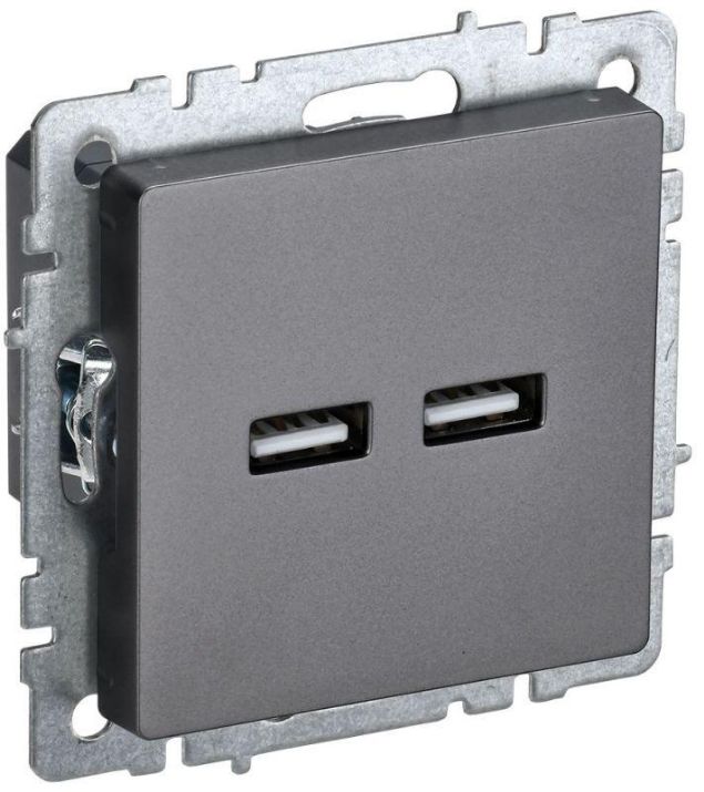 Изображение Розетка BRITE USB A+A 3.1А РЮ10-1-БрС механизм сталь IEK BR-U21-D31-K46