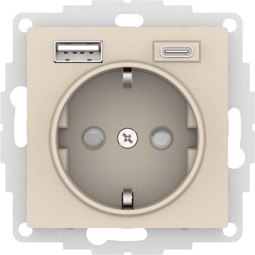 Изображение Розетка AtlasDesign 16А с 2-мя заряд. устройствами USB тип A+C 5В/2.4А 2х5В/1.2А механизм беж. SE ATN000232