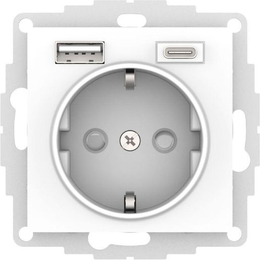 Изображение Розетка AtlasDesign 16А с 2-мя заряд. устройствами USB тип A+C 5В/2.4А 2х5В/1.2А механизм бел. SE ATN000132