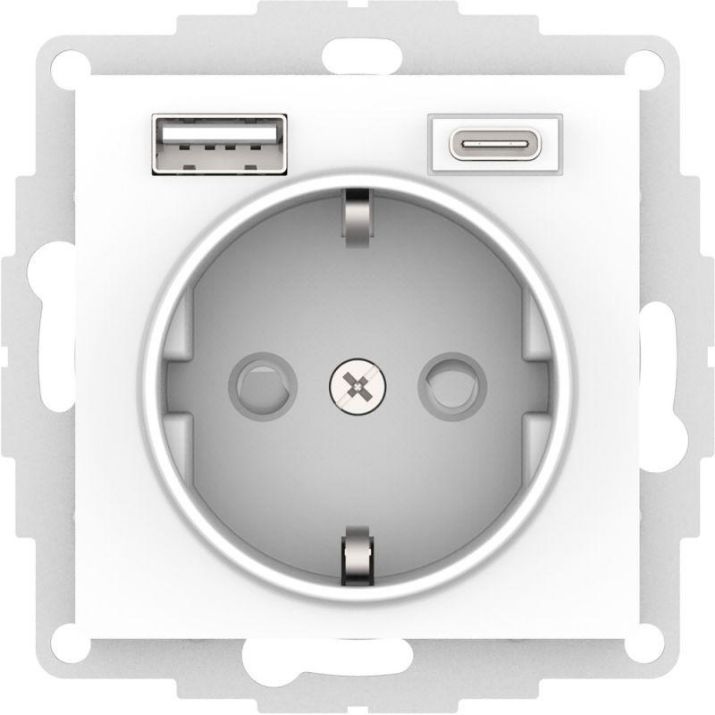 Изображение Розетка AtlasDesign 16А с 2-мя заряд. устройствами USB тип A+C 5В/2.4А 2х5В/1.2А механизм бел. SE ATN000132