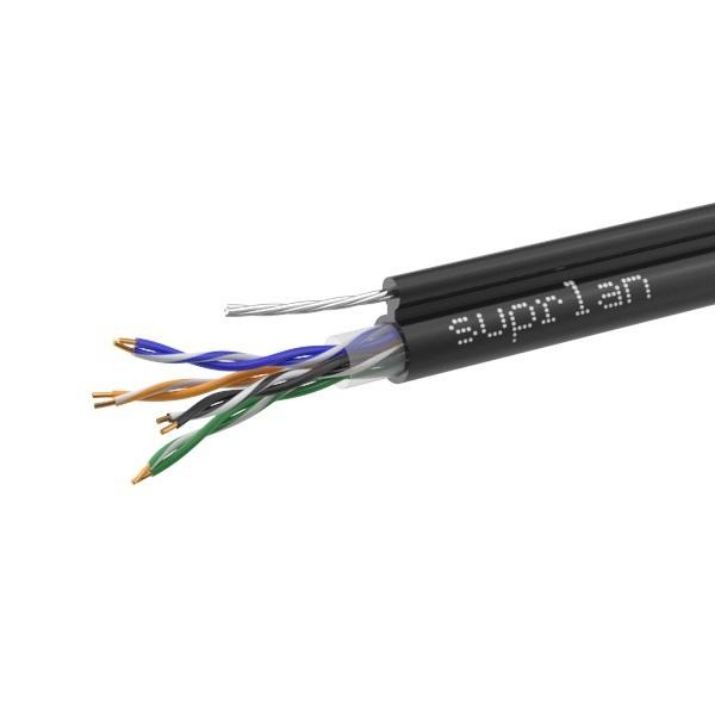 Изображение Кабель витая пара U/UTP кат.5E 4х2х0.51 24AWG solid Cu PE Out. T-FG8 Premium трос 305м (м) SUPRLAN 01-0308-1