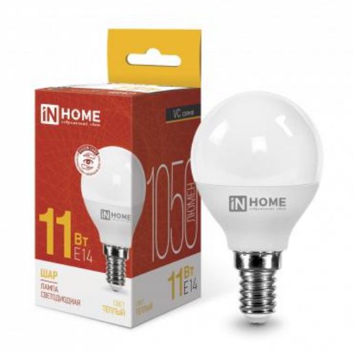 Изображение Лампа светодиодная LED-ШАР-VC 11Вт шар 3000К тепл. бел. E14 1050лм 230В IN HOME 4690612020587