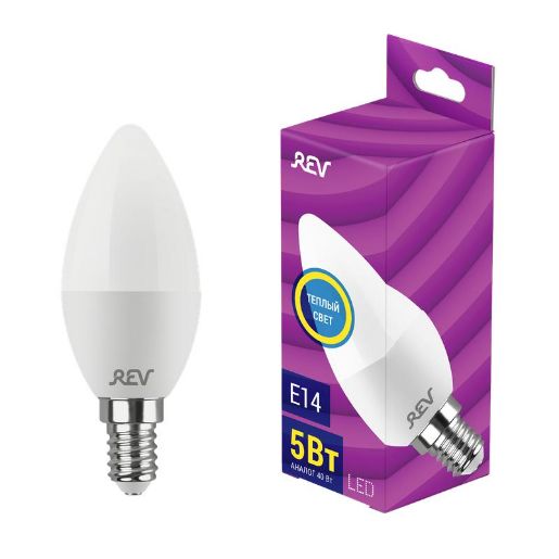 Изображение Лампа светодиодная C37 5Вт свеча 2700К тепл. бел. E14 420лм 180-240В REV 32271 9