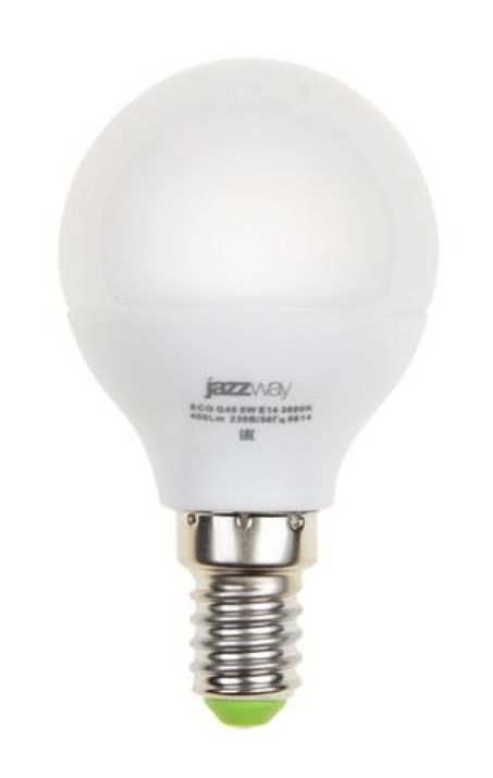 Изображение Лампа светодиодная PLED-ECO 5Вт G45 шар матовая 3000К тепл. бел. E14 400лм 230В 50Гц JazzWay 1036896A