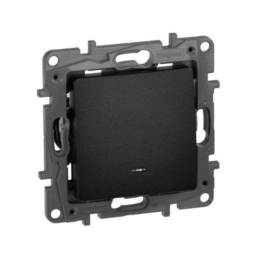 Изображение Переключатель 1-кл. СП Etika Plus 10А IP20 250В 10AX с подсветкой безвинтов. зажимы механизм антрацит Leg 672615