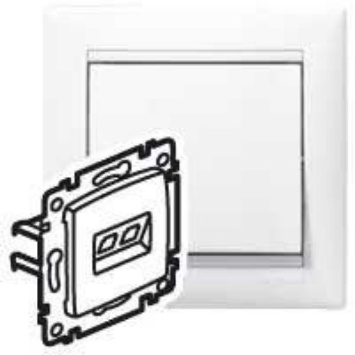 Изображение Розетка компьютерная + телефонная 2-м СП Valena RJ45 + RJ11 кат.6 UTP механизм бел. (DIY-упак.) Leg 695339